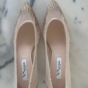 Nina Shoes SOFIE PLATINO MESH FACETED CRYSTALS KITTEN-HEEL PUMPS - BRAND NEW - 8
